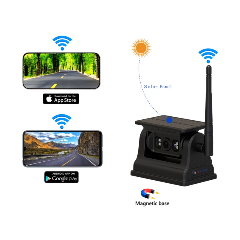 Kamera Tampilan Belakang Nirkabel WiFi 1080P untuk Android iOS dengan Pengisian Tenaga Surya dan Dudukan Magnetik