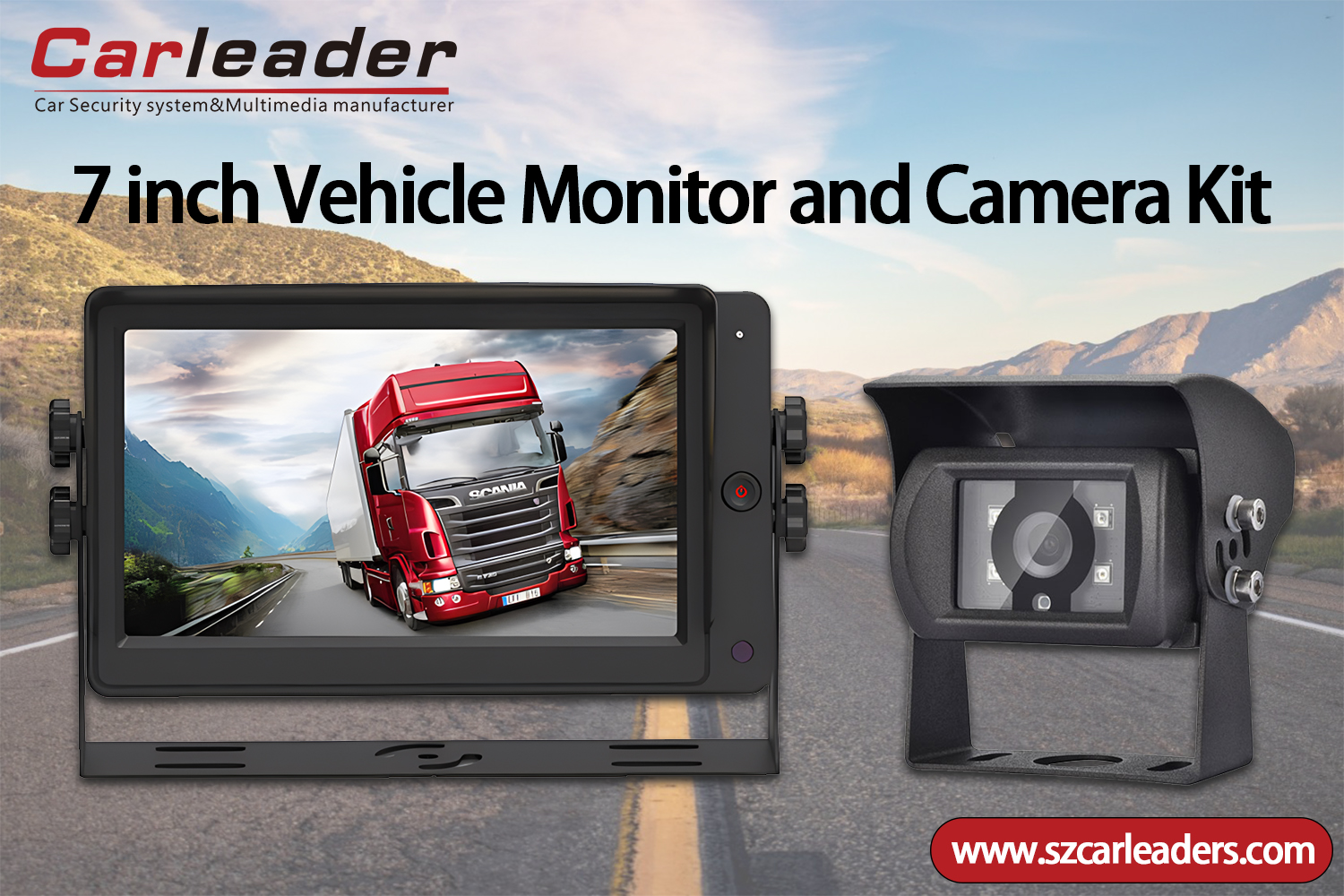 Monitor tampilan belakang 7 inci dengan kamera terbalik