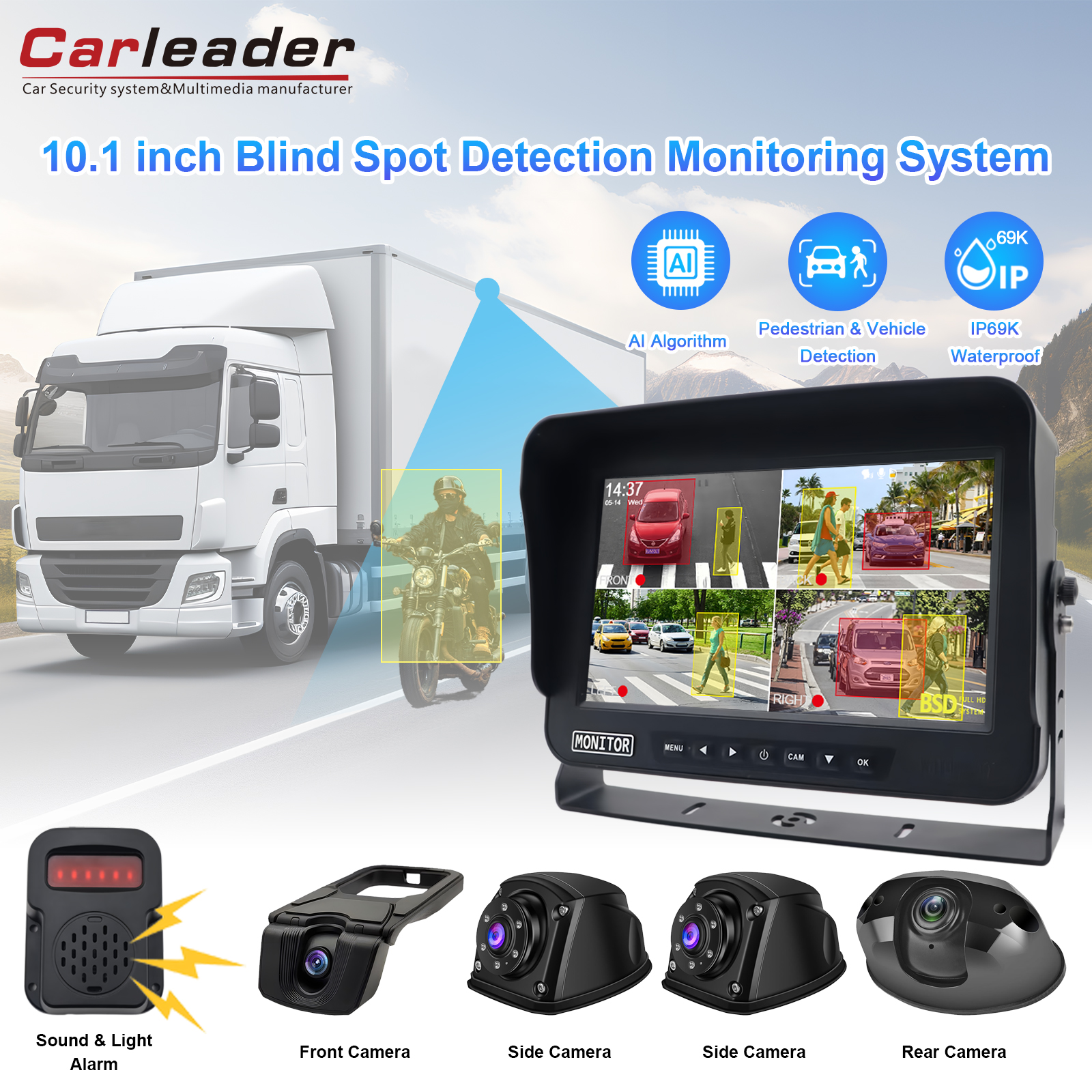 7 / 10.1 inci 4ch AI BSD Sistem Kamera Truk Kendaraan