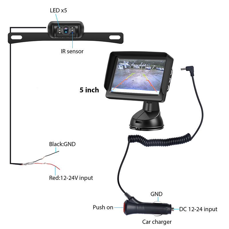 Kit Monitor Kamera Cadangan Nirkabel 5 Inci dengan Sinyal Digital